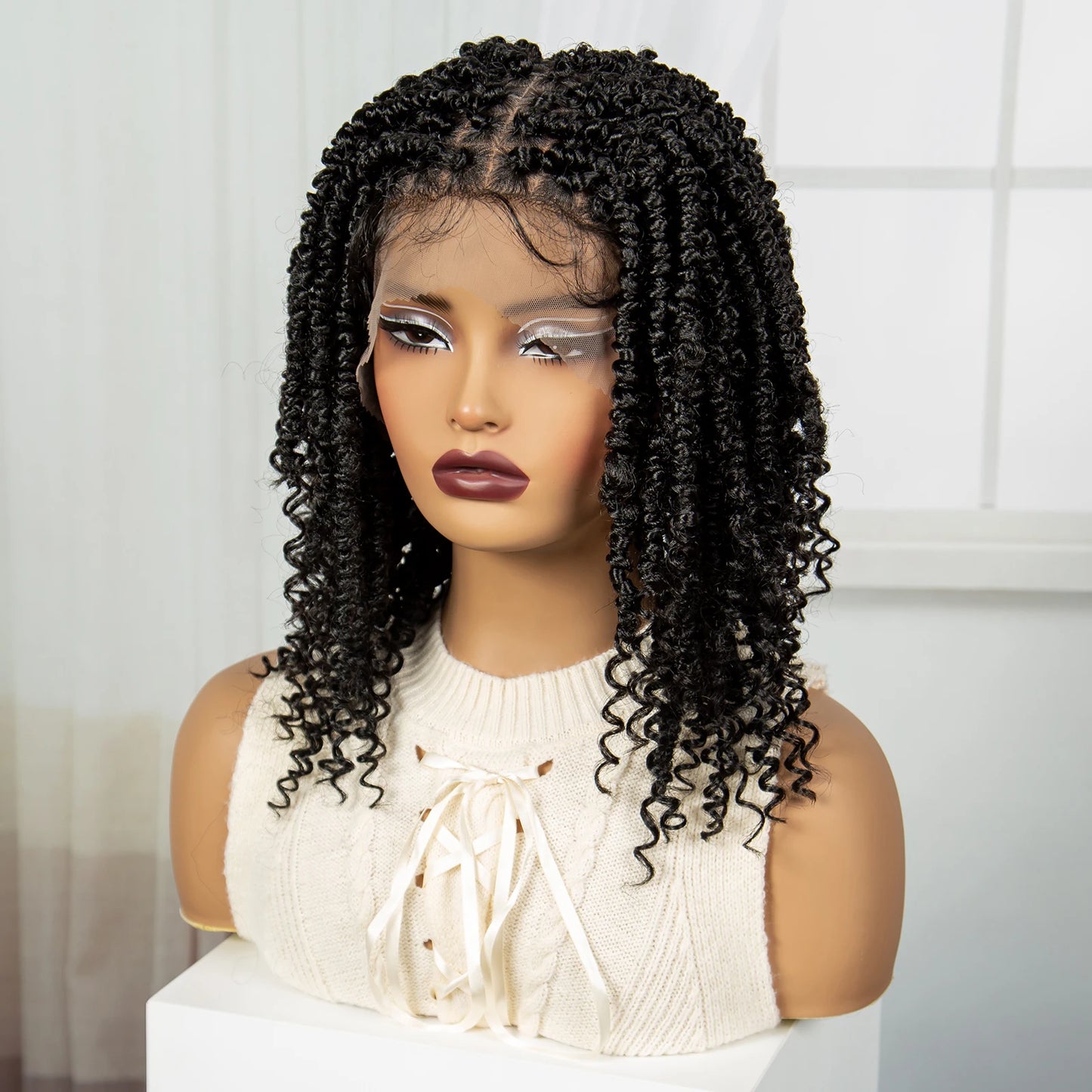 14" Full Lace Twisted Braids Wig with Baby Hair | Natural Looking Synthetic Lace Frontal Braided Wig for Black Women Luxegan