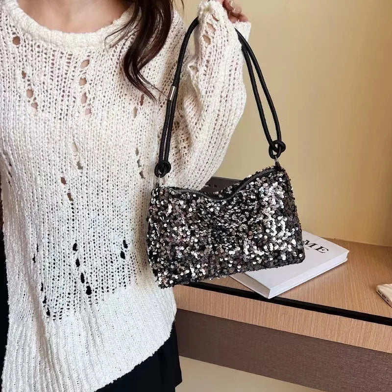 Women's New Korean Style Sequin Handbag | Popular Bling Shoulder & Underarm Bag (Wedding Banquet Wallet & Glitter Crossbody) Luxegan