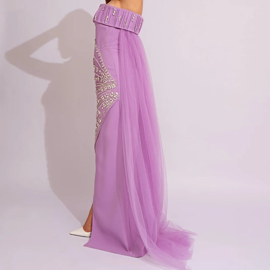 Crystal Draped Backless Mermaid Evening Gown | Strapless Sleeveless Floor-Length Prom Dress - view 2