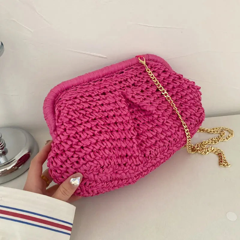 Bohemian Straw Dumpling Clutch Bag | Woven Straw Tote Purse for Women (Summer Beach Bag, Wicker Clutch) Luxegan