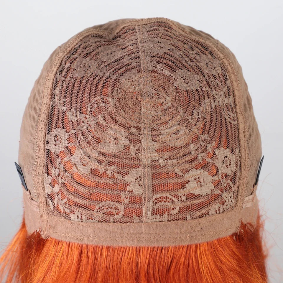 Rebecca Orange Blonde & 99J Red Straight Bob Wig with Bangs | Human Hair Machine Made Luxegan