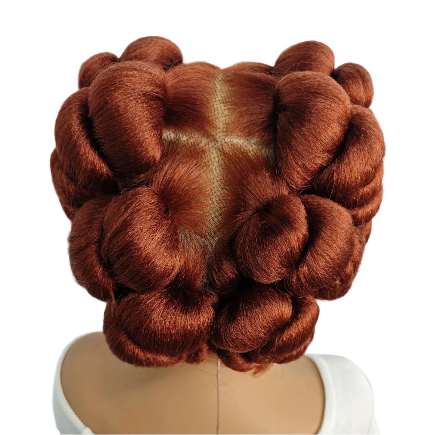 Ginger Orange Bantu Knotless Braids Wig | Short Cute Handmade | Full Lace Luxegan