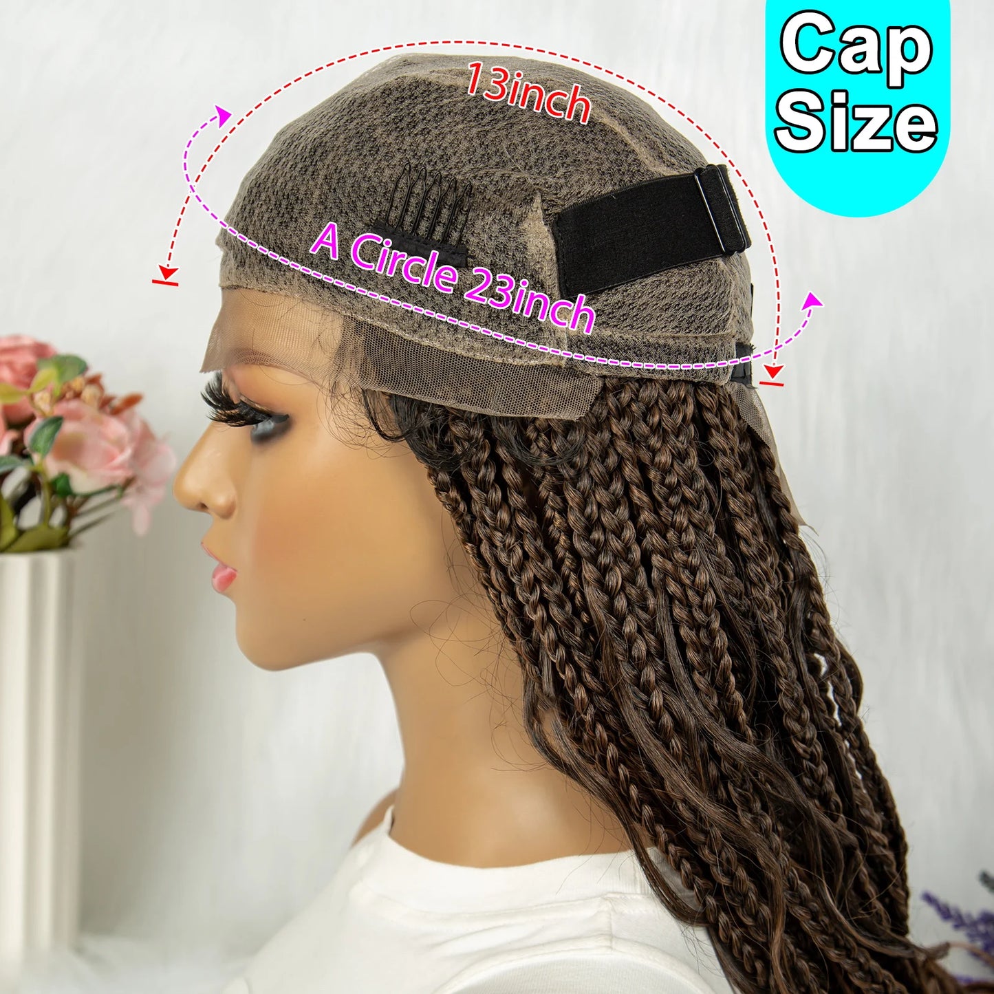 34" Full Lace Knotless Braided Wig with Baby Hair | Synthetic Lace Front Wig for Black Women | Long Braids Luxegan