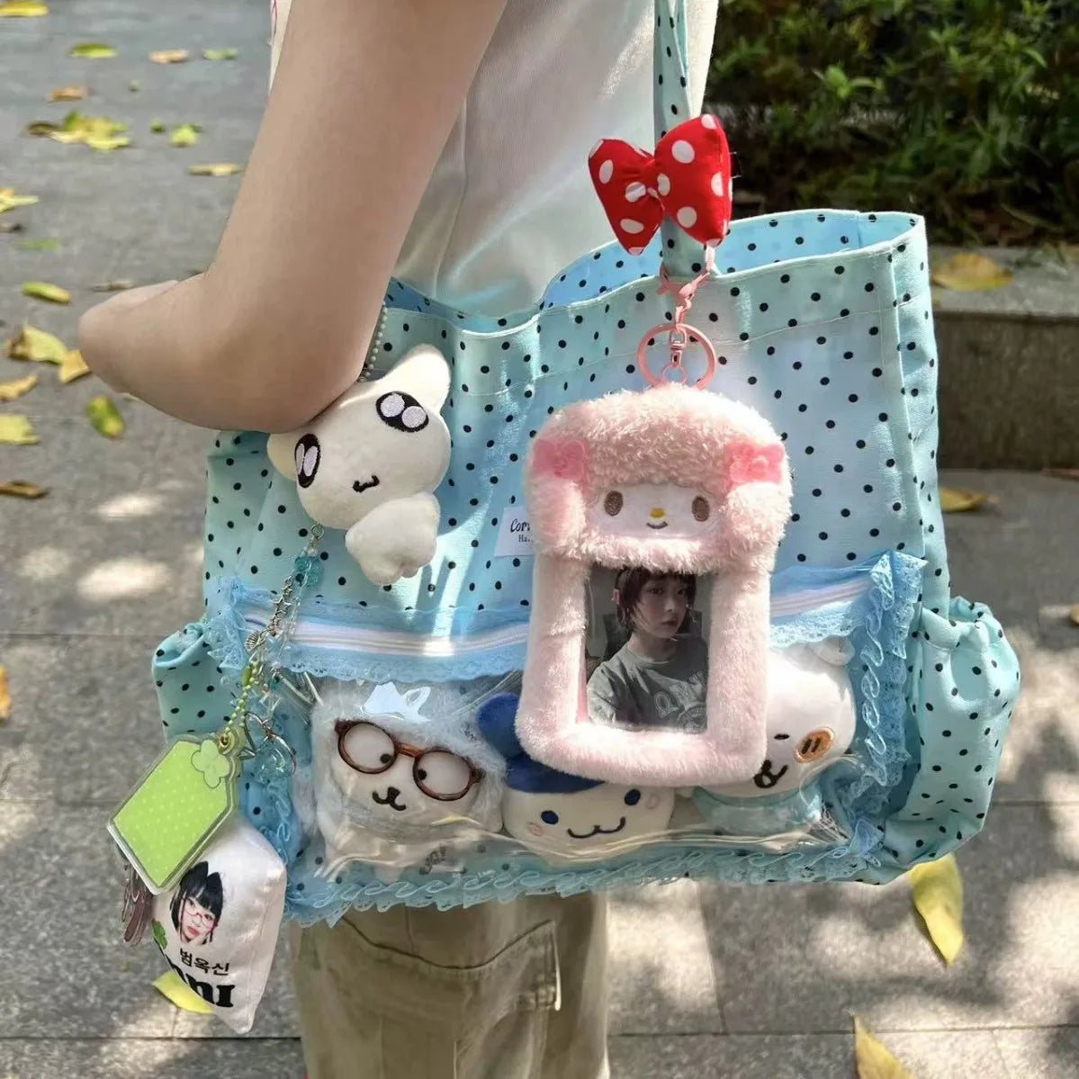 Canvas Y2K Ita Satchel | Soft Polka Dot Large Capacity Commuter Bag Luxegan