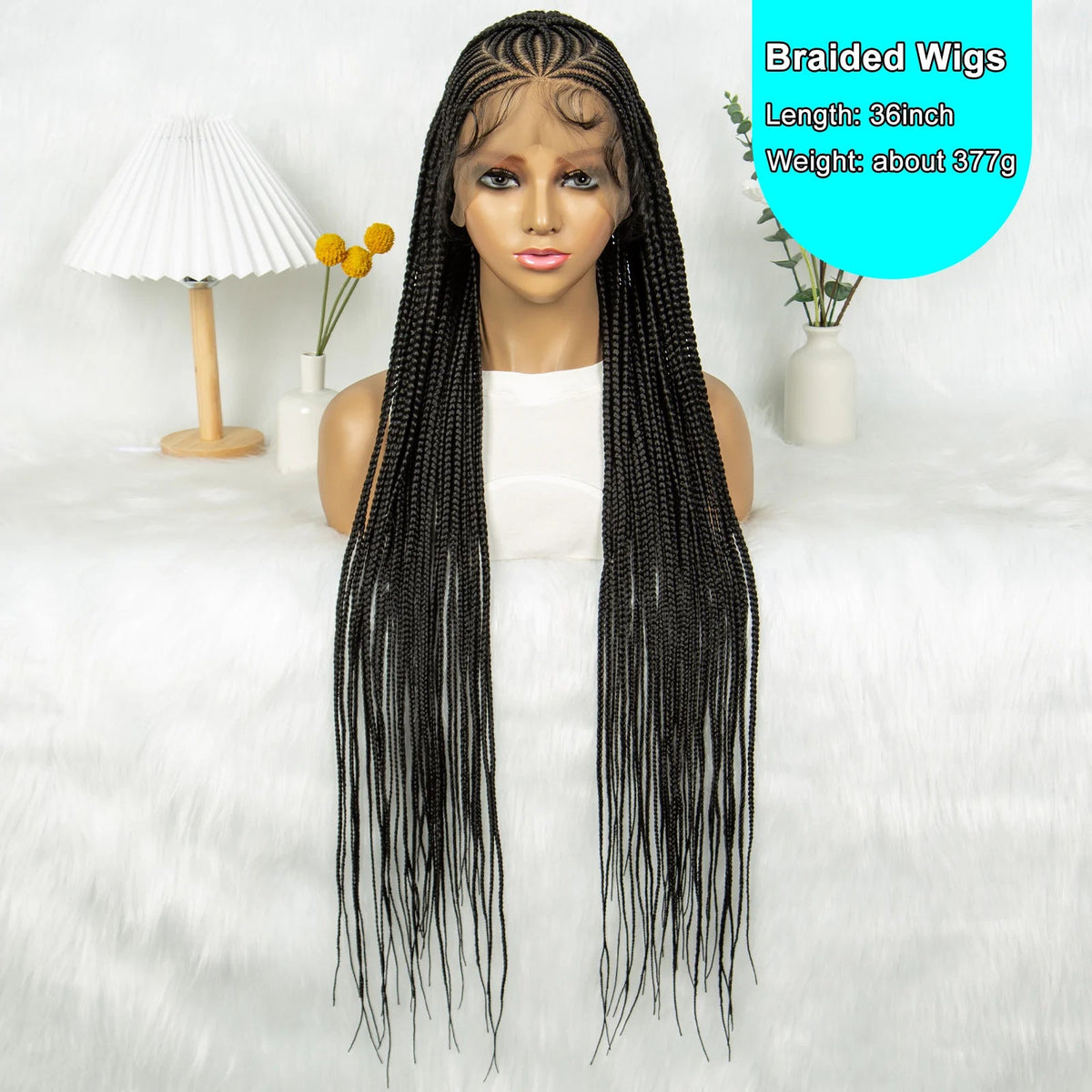 Box Braids Wig 36Inch Cornrow Braided Wigs Synthetic Full Lace Braided Wig for Black Women Blended Lace Front Braiding Hair Wig Luxegan