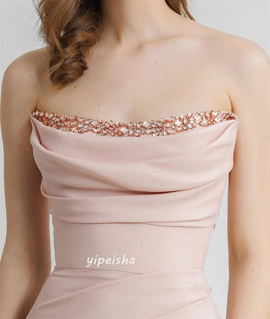 Vestidos personalizados de Jiayigong para ocasiones especiales, estilo moderno sencillo, sin tirantes, corte en A, con abalorios y pliegues, hechos a medida.