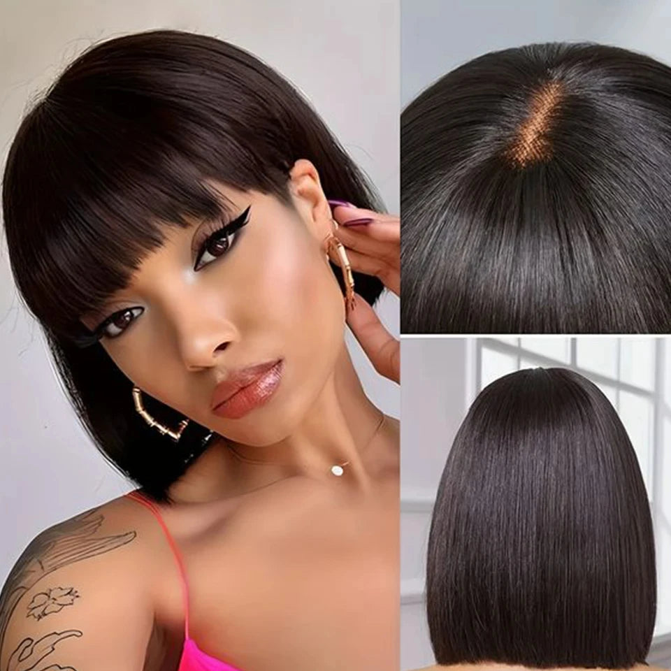 Glueless Brazilian Straight Bob Wig | Realistic Scalp & Bangs Luxegan