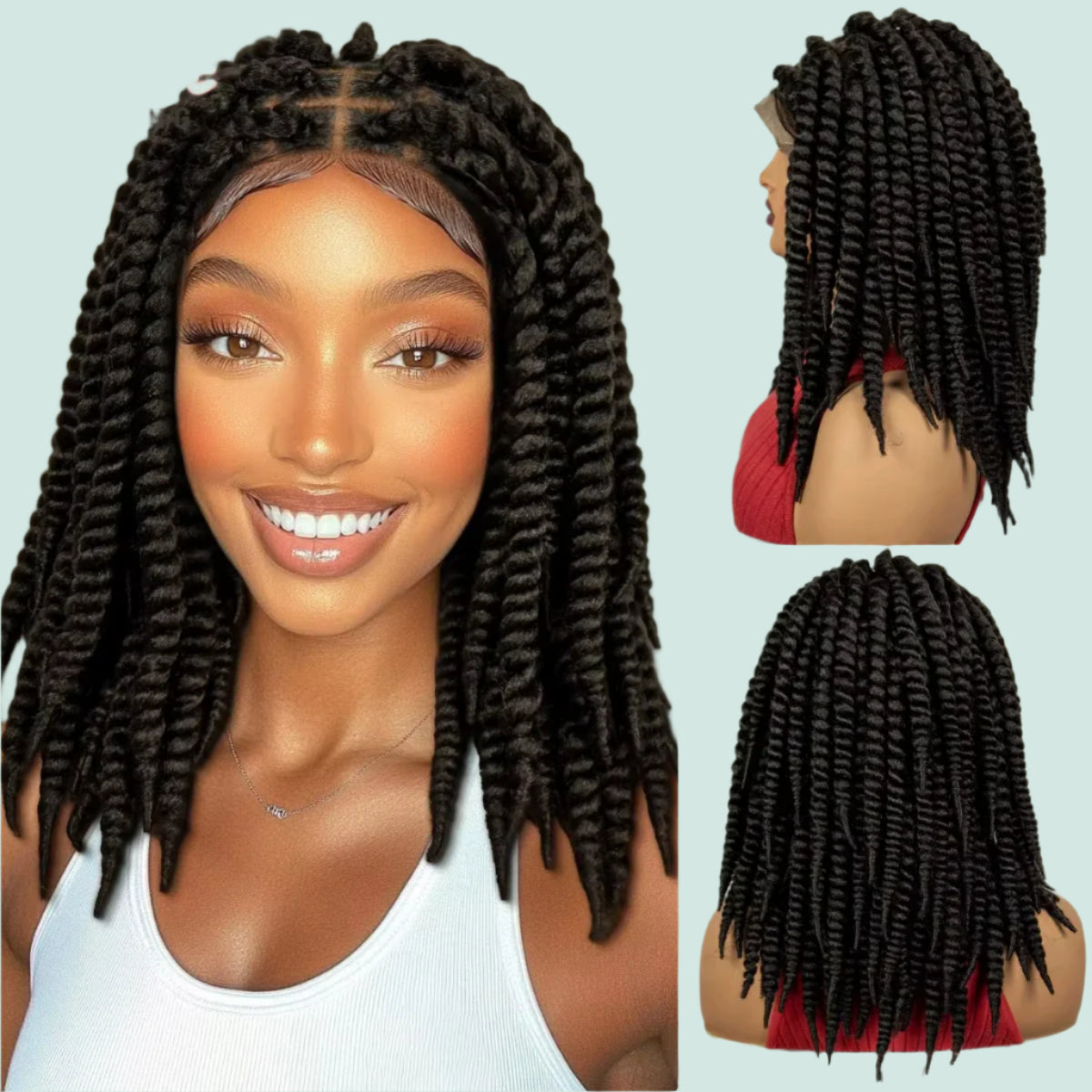 16" Knotless Box Twist Braided Wig | HD Full Lace | Natural Lace Front | Baby Hair | Synthetic Hair