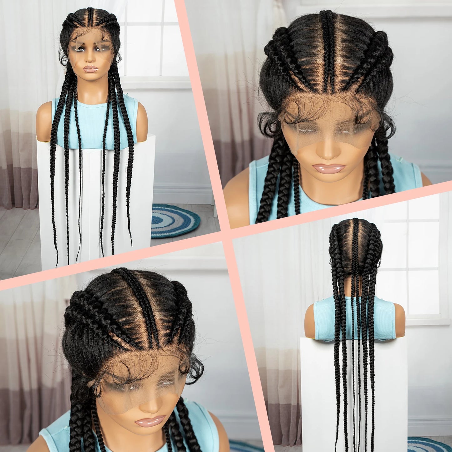 36" Full Lace Cornrow Braided Wig | Knotless Braids | Synthetic Natural Braided Lace Wig with Baby Hair for Black Women Luxegan