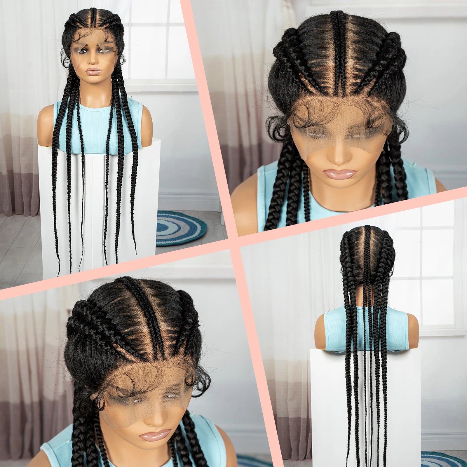 36" Full Lace Cornrow Braided Wig | Knotless Braids | Synthetic Natural Braided Lace Wig with Baby Hair for Black Women Luxegan