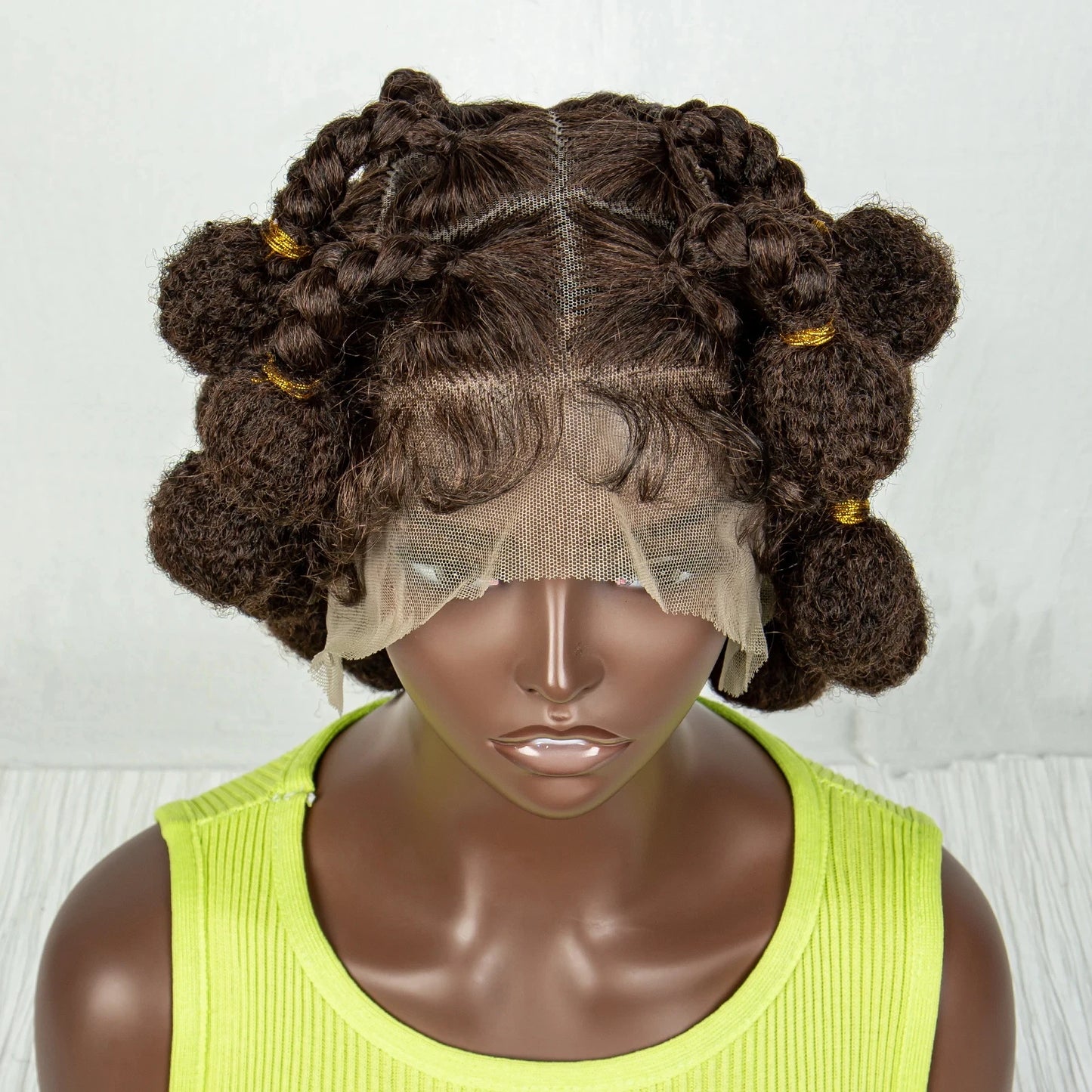 Handmade Bantu Knots Braided Wig | Short Knotless Braids | Full Lace Wig with Baby Hair | Synthetic Braiding Wig for Black Women