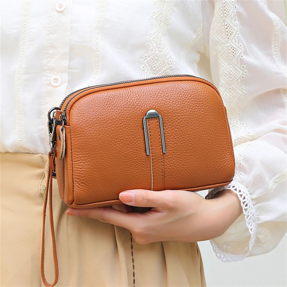 Luxury Genuine Leather Women's Crossbody Bag | Solid Color Shoulder Messenger & Clutch Phone Bag (Soft Cowhide, Sequined) Luxegan