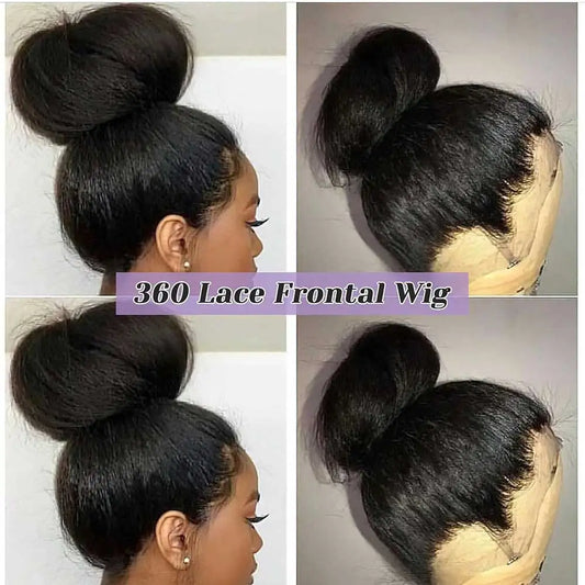 Invisi-Strap 360 HD Glueless Wig | Sophisticated "Yaki Straight" Frontal Silhouette | Elegant 250% Density Kinky Straight Hairpiece | "Dignified" Brazilian Human Hair Wig for Radiant Versatile Styling Luxegan