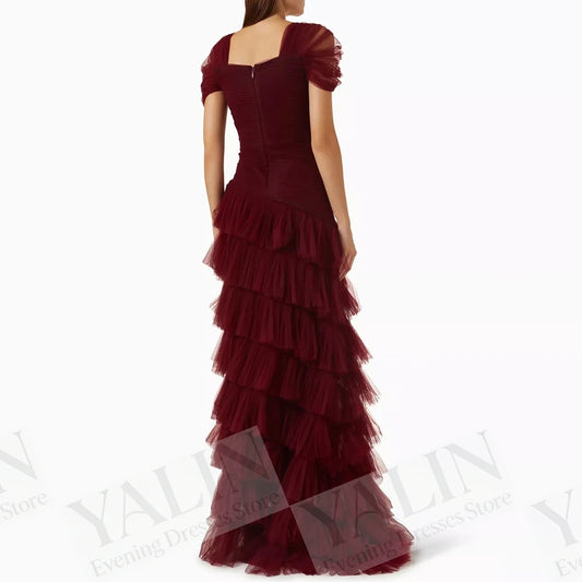 Draped A-Line Prom Dress | Square Collar Sleeveless Floor-Length Evening Gown Luxegan