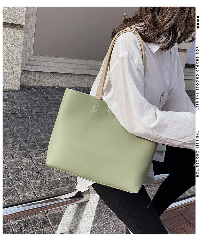 Women's Large Capacity PU Leather Tote Bag | Versatile Handbag Crossbody & Simple Shoulder Messenger Bag Luxegan