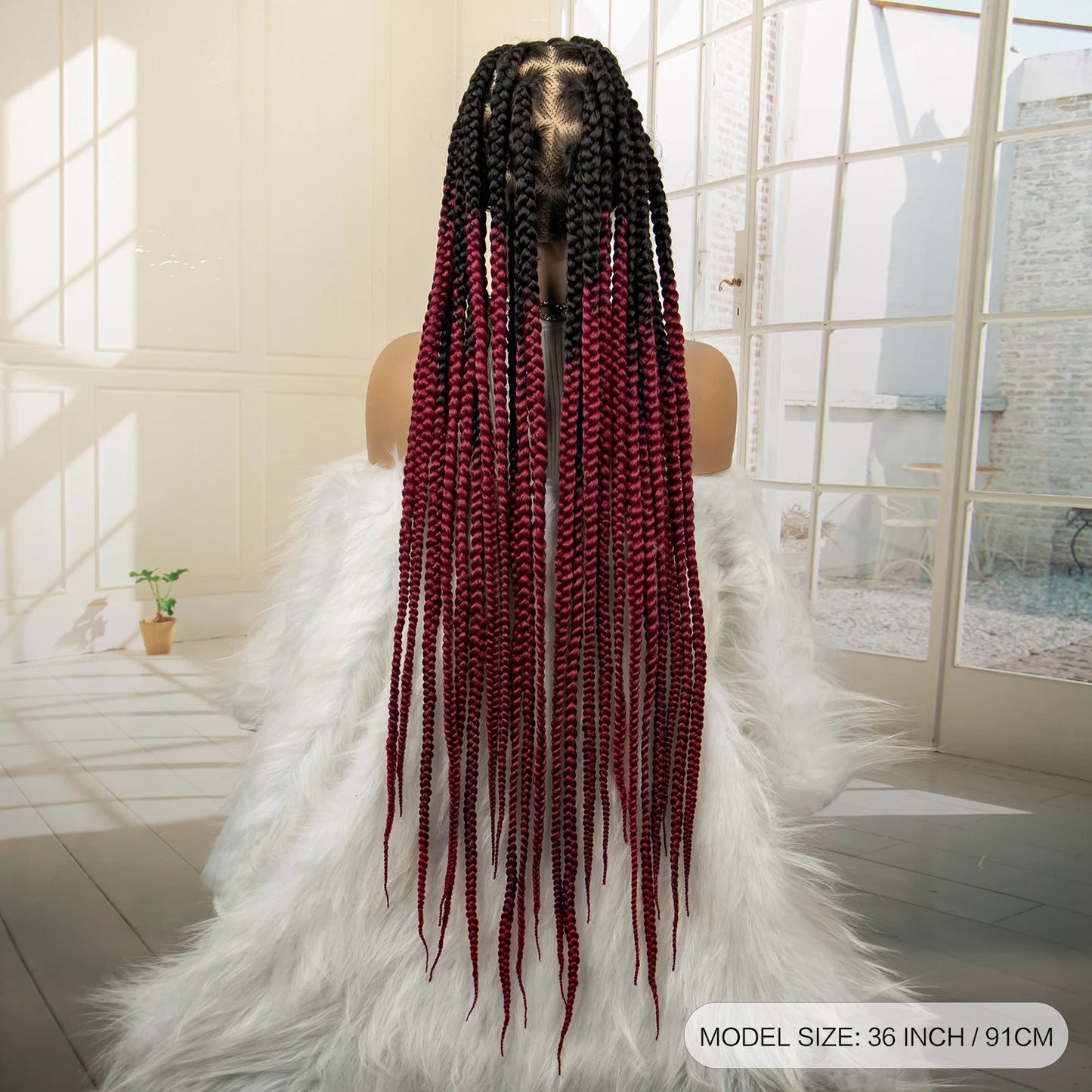 36" Big Knotless Box Braided Full Lace Wig | Cornrow Braiding Wig | Baby Hair | Synthetic Braids | For Women