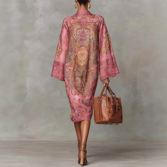 Women's Geometric Print Flare Sleeve Maxi DressLuxegan