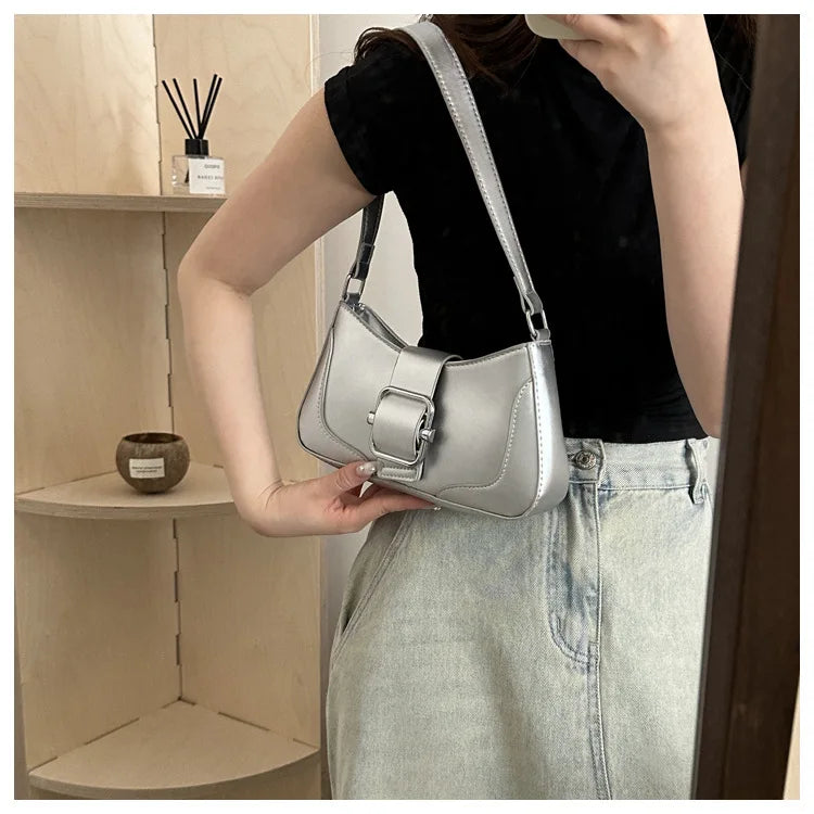Women's Shoulder Bag | Fashionable Solid PU Leather Handbag & Casual Crossbody Purse
