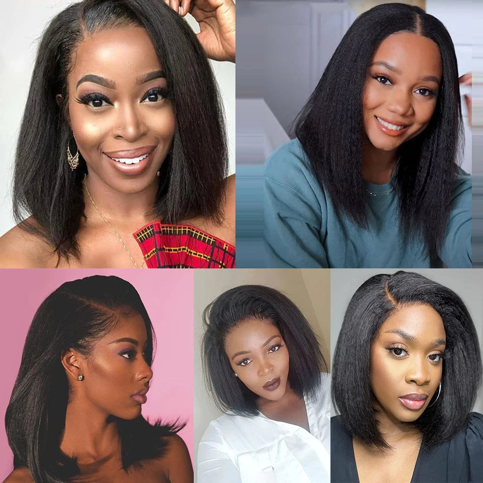 12A Kinky Straight Bob Wig | Lace Front & Closure Wig | Brazilian Remy Hair | Natural Black