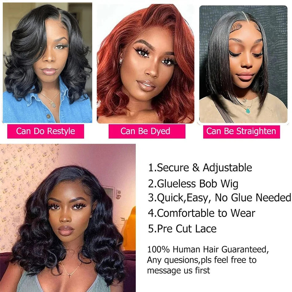 12A Wear & Go Bob Wig | 180% Density Glueless Body Wave Human Hair Luxegan