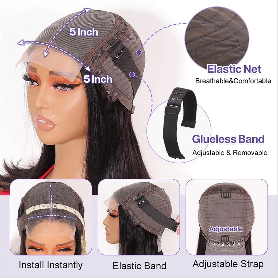 100% Unprocessed | Remy Human Hair | Bone Silky Straight | Indian Hair Closure Wig | Wear And Go | Glueless Luxegan