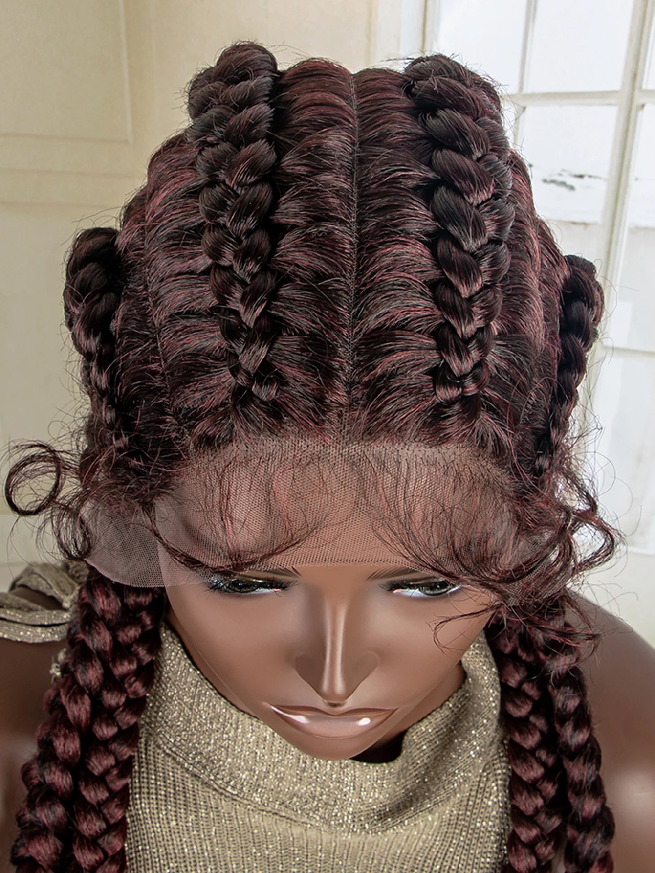 Stunning 99J Burgundy Braided Wig | Hand-Braided Twist Wig with Baby Hair | Synthetic Lace Front Wig for Black Women