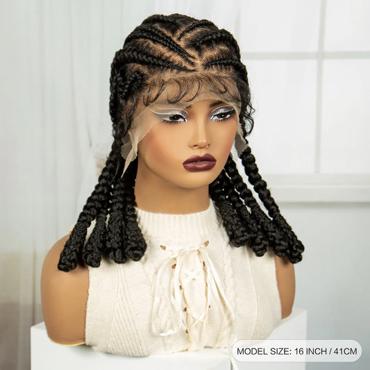 16" Cornrow Bantu Braids Wig | Full Lace Frontal | Baby Hair Luxegan