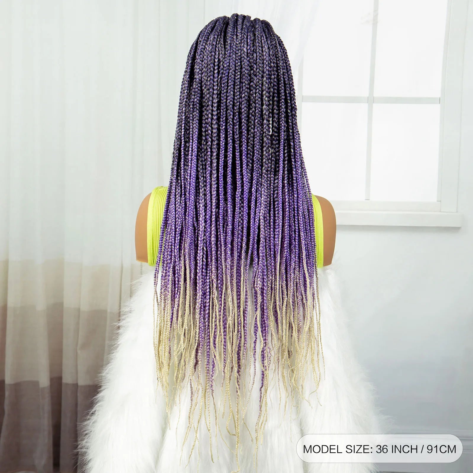 36" Purple & Blonde Knotless Box Braids Wig | Lace Front | Baby Hair Luxegan