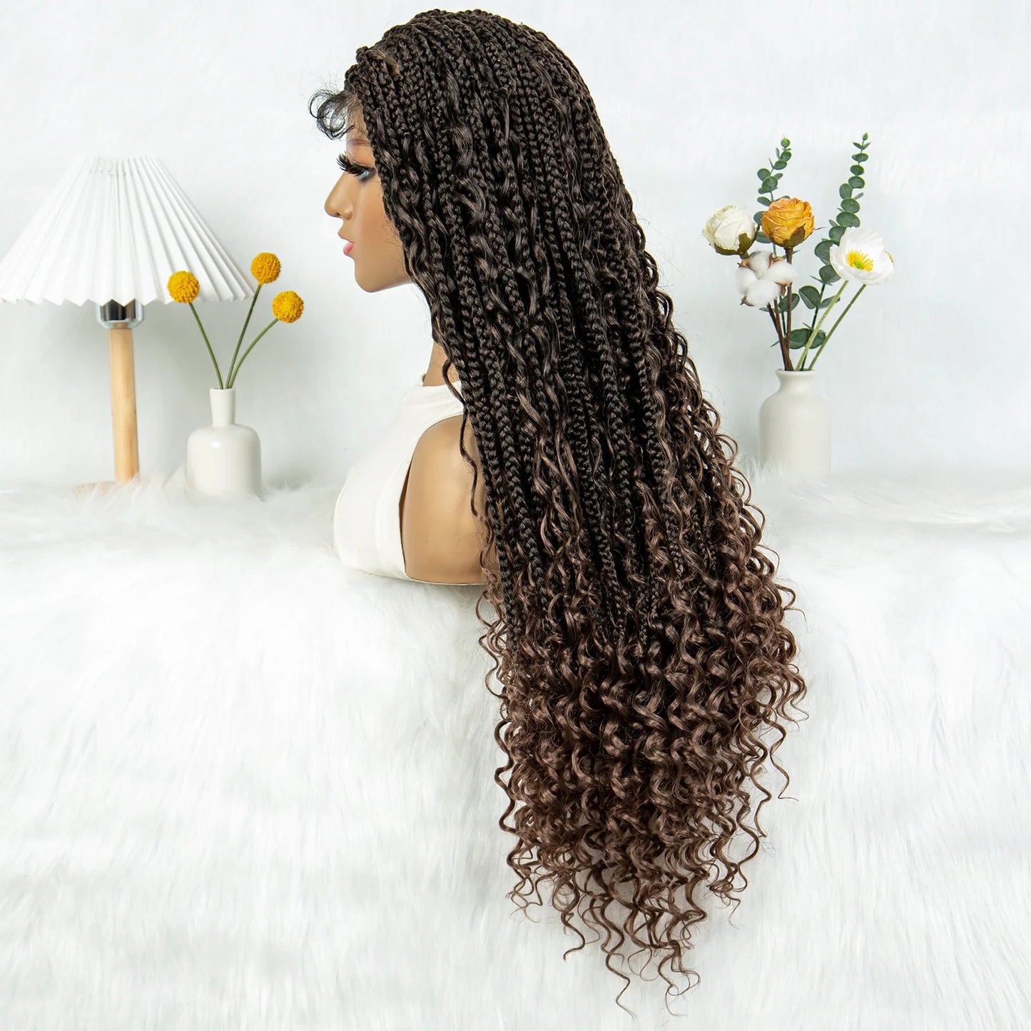 32" Natural Boho Knotless Braids Wig | HD Lace Front | Baby Hair | Synthetic Luxegan