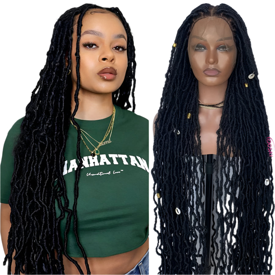 40" Dreadlocks & Box Braids Wig | Faux Locs | Full Lace HD | #1B Black | Dosay Braids