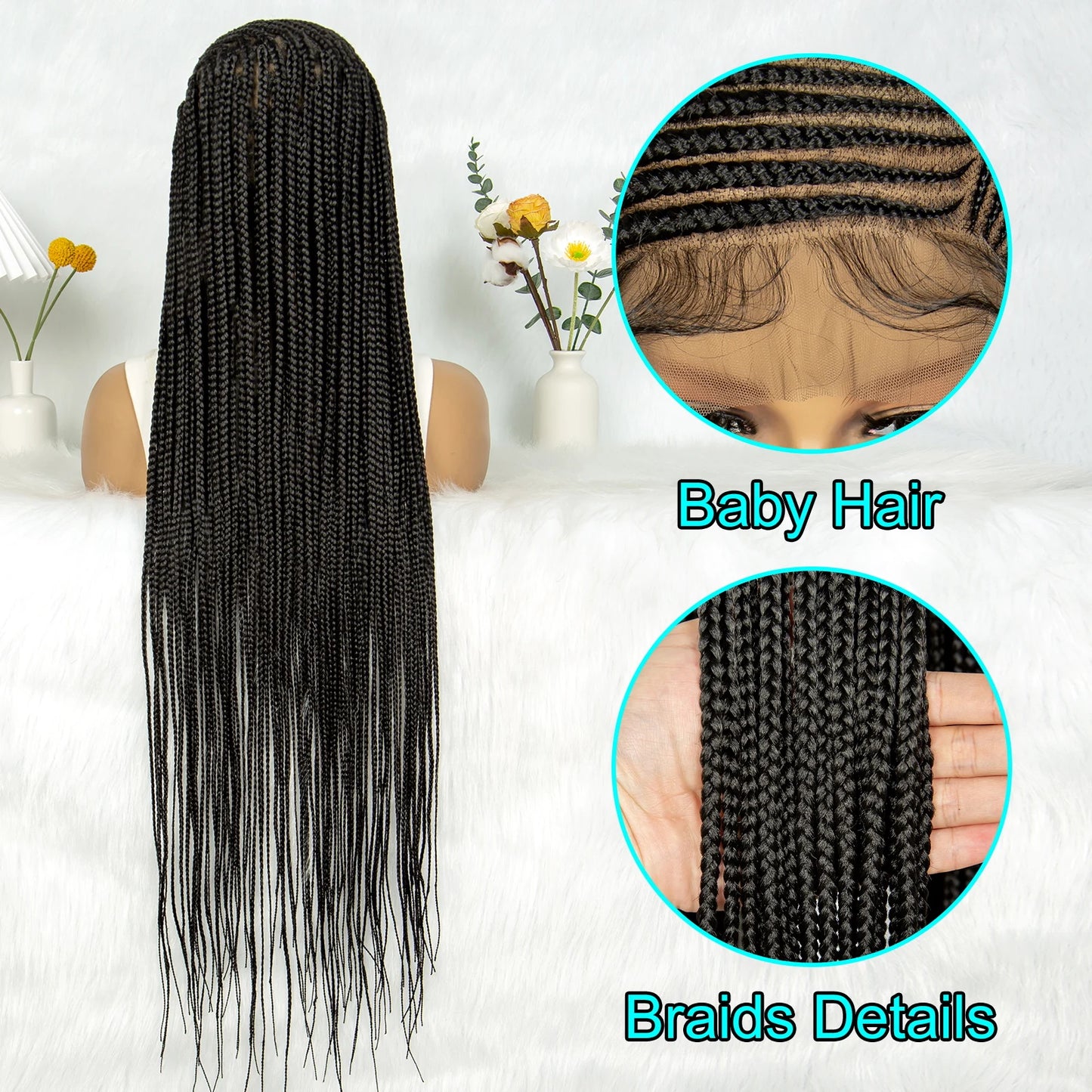 Goddess Bohemian Knotless Braids Wig | Full Lace Front | Cornrow Accents Luxegan