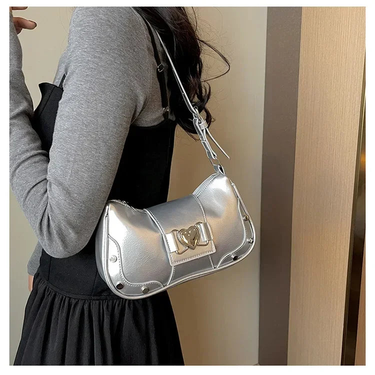 Fashion Women Y2K Armpit Bag | Luxury Design Pleated Underarm Shoulder Bag | Solid Color Hobos Messenger Handbag Luxegan