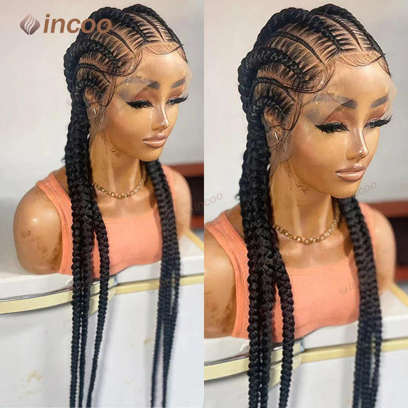 36" Jumbo Cornrow & Knotless Box Braids Wig | Full Lace | Light Brown Lace | Synthetic Luxegan