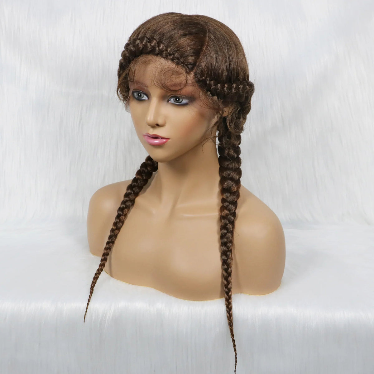 24" Dutch Cornrow Box Braid Wig | Lace Front Synthetic Wig with Baby Hair | Afro Wig for Black Women | High-Temp Fiber Luxegan