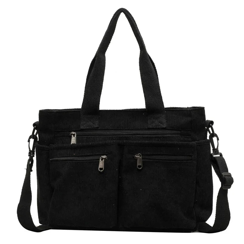 Female Large Capacity Corduroy Tote Bag | New Korean Style Fashion Women's Shoulder Crossbody Bag (Worker Commuter Handlebag)