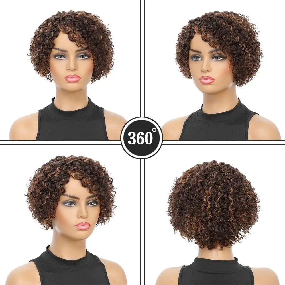 8-Inch Bouncy Curly Pixie Cut Wig | Side Part Brazilian Human Hair Luxegan