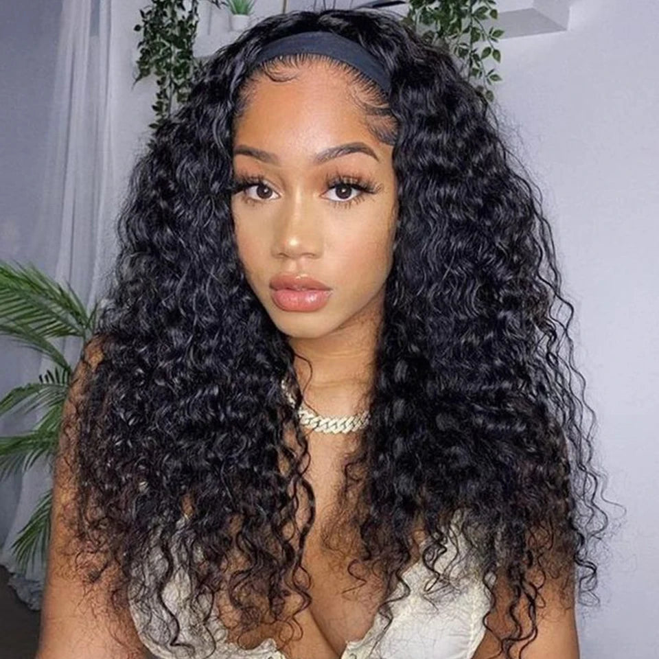 Indian Jerry Curly Headband Wig | 250% Density Glueless Remy Human Hair Luxegan