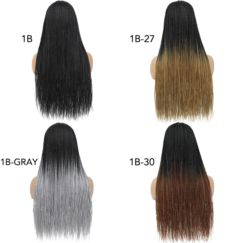 26" Ombre Box Braids Wig | Knotless | Crochet | 1B, 27, 30, Gray | Handmade Luxegan