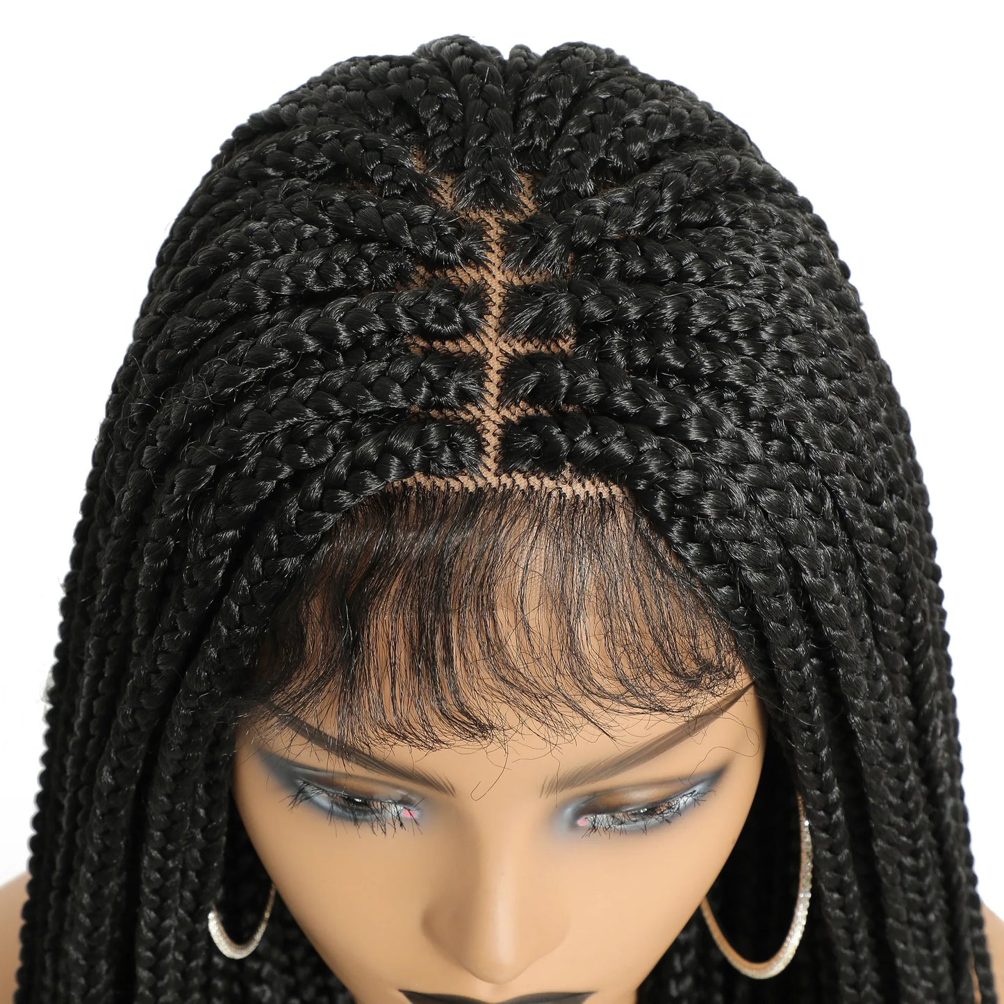 30" Long Box Braided 4x4 Lace Closure Wig | Baby Hair Twist Braids | Synthetic Cosplay Wig for Black Women