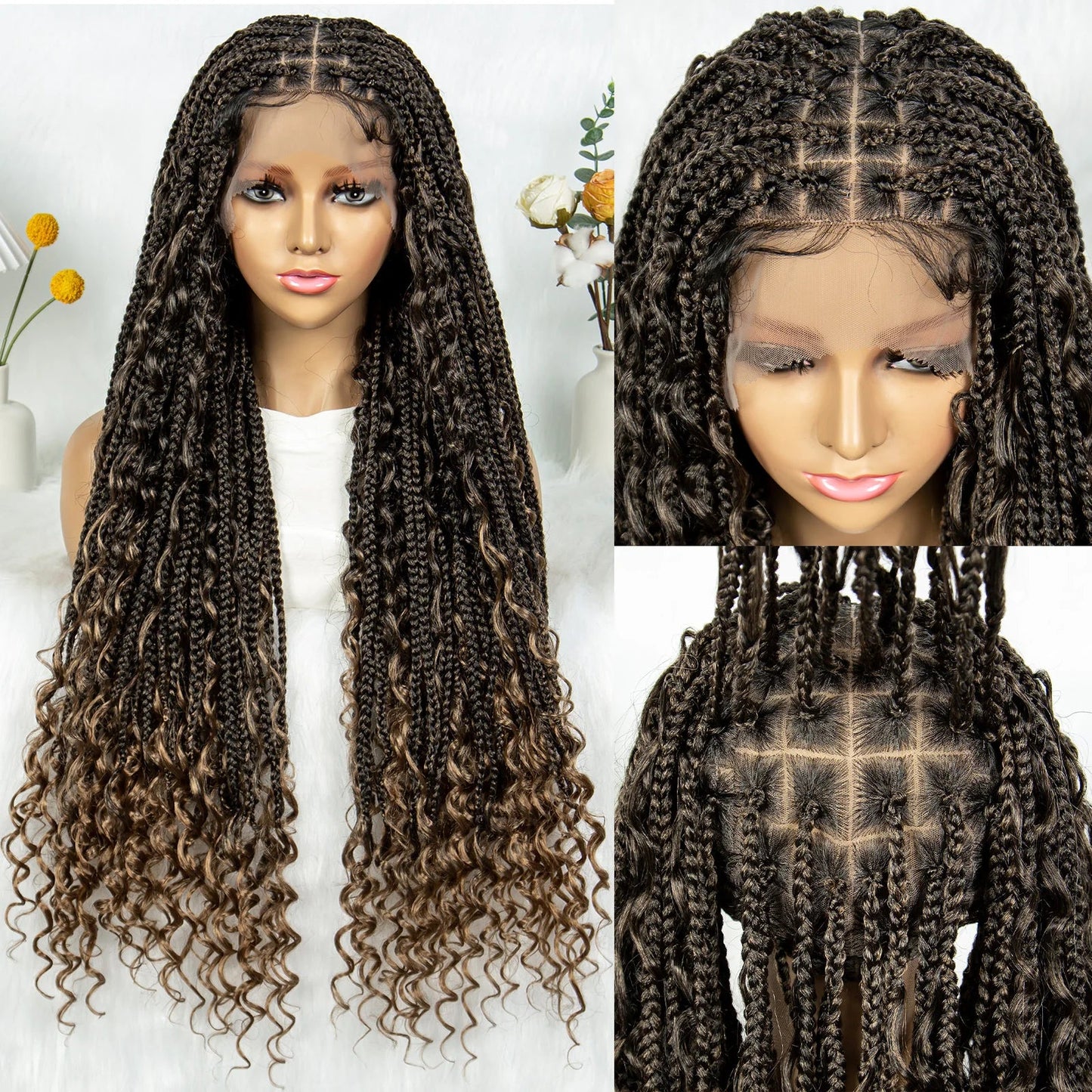 32" Natural Boho Knotless Braids Wig | HD Lace Front | Baby Hair | Synthetic Luxegan