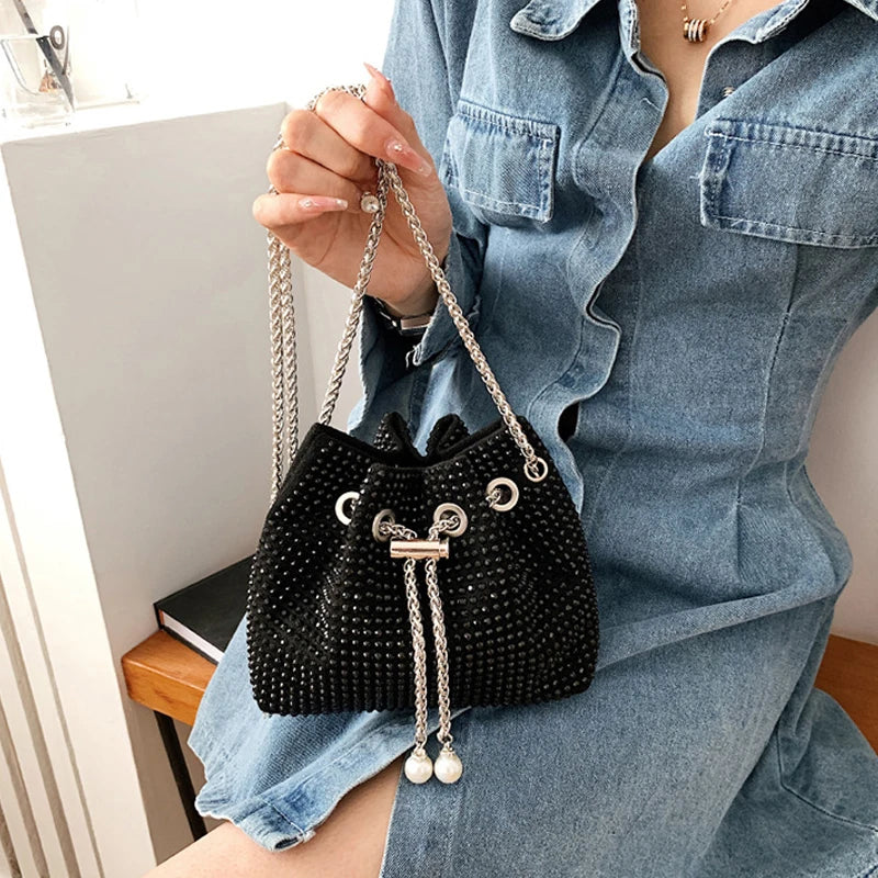 Luxury Women's Horseshoe Bucket Bag | New High Quality PU Leather One Shoulder Handbag (Exquisite Rivet & Chain Design) Luxegan