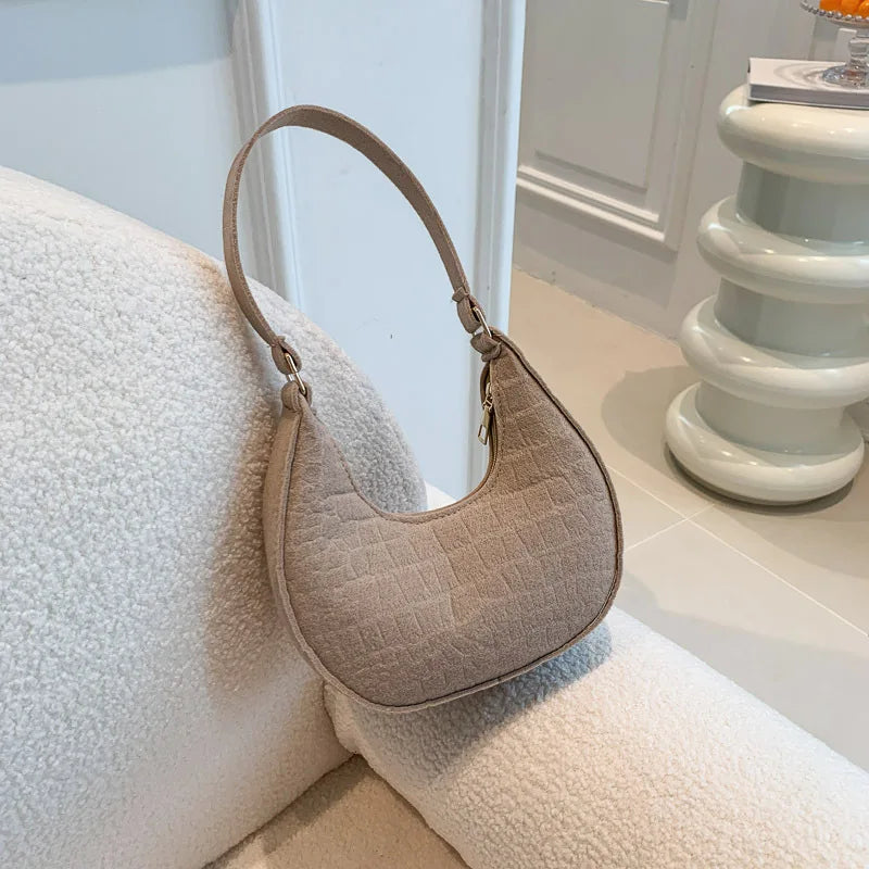 Felt Stone Pattern Shoulder Bag | Casual Crescent & Armpit Bag Luxegan
