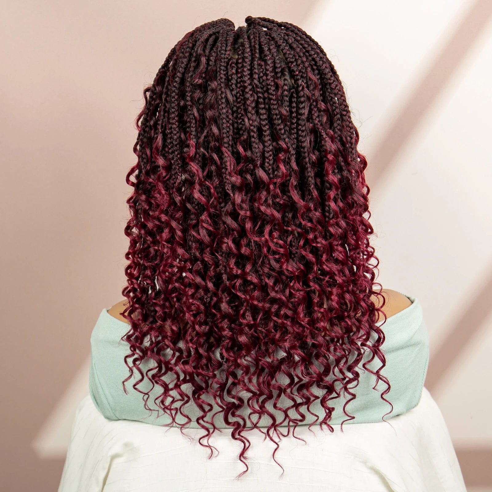 Burgundy Knotless Box Braids Wig with Curly Ends | Full Lace Luxegan