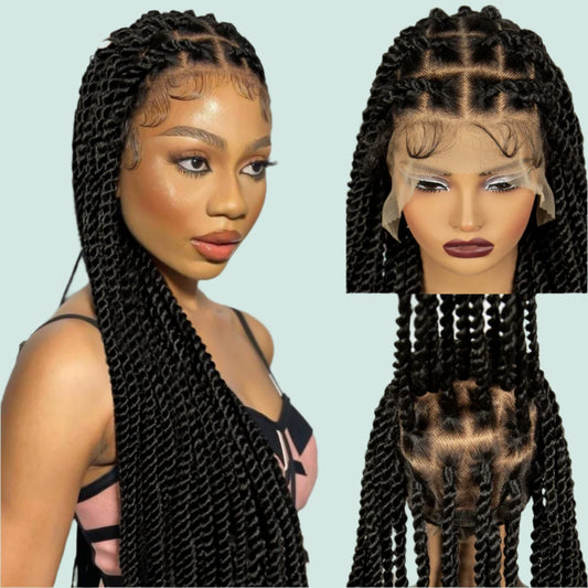 34" Twisted Knotless Box Braids Wig | Full Lace | Baby Hair | Synthetic Braids | Black Women