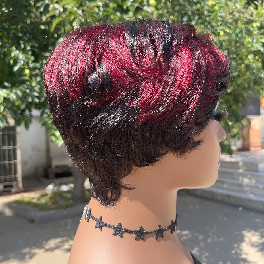 Short Pixie Cut Wig Human Hair | Machine Made Wig with Bangs | Brazilian Remy Hair | Pixie Wig for Black Women