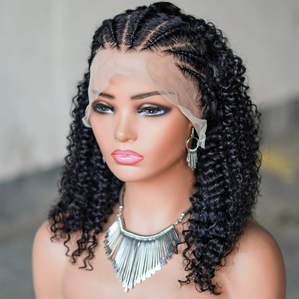 16" Afro Kinky Curly Braided Lace Front Wig | 250% Density | Brazilian Remy Hair | 13x4 Lace Luxegan