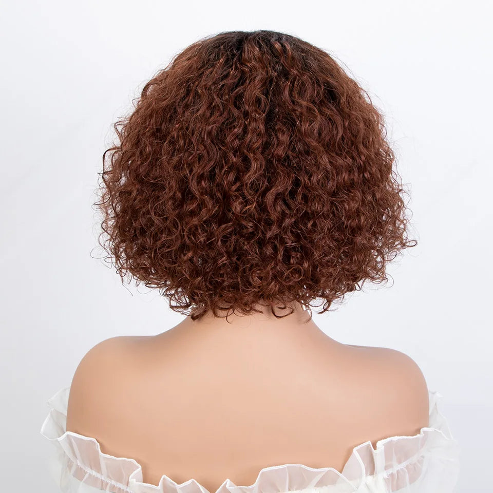 Brazilian Jerry Curly Human Hair Bob Wig with Bangs | Natural Highlight Honey Water Wave Kinky Curly Wigs for Women Luxegan