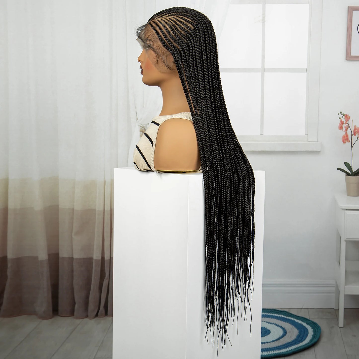 36" Natural Knotless Cornrow Braids Wig | Transparent Full Lace | Baby Hair Luxegan