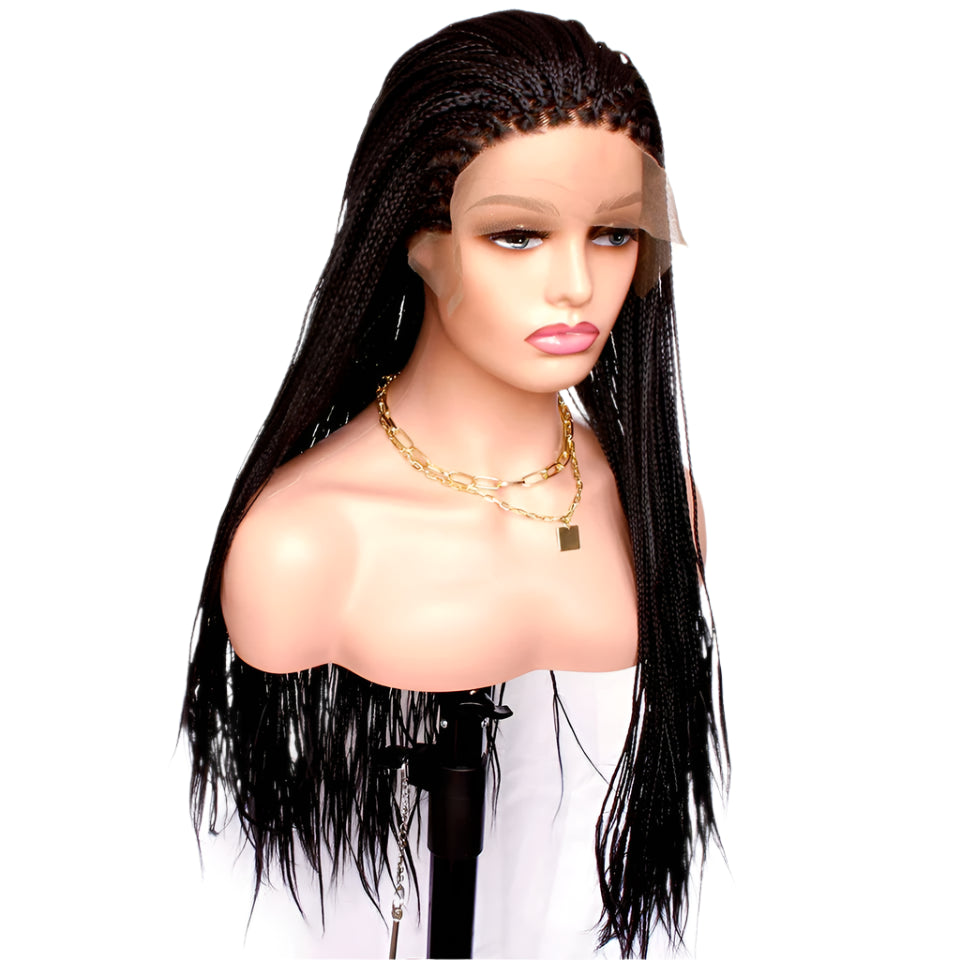 4" Micro Box Braids Cornrow Wig | 13x3 Lace Front | Hand Braided | Synthetic Hair | Black Women