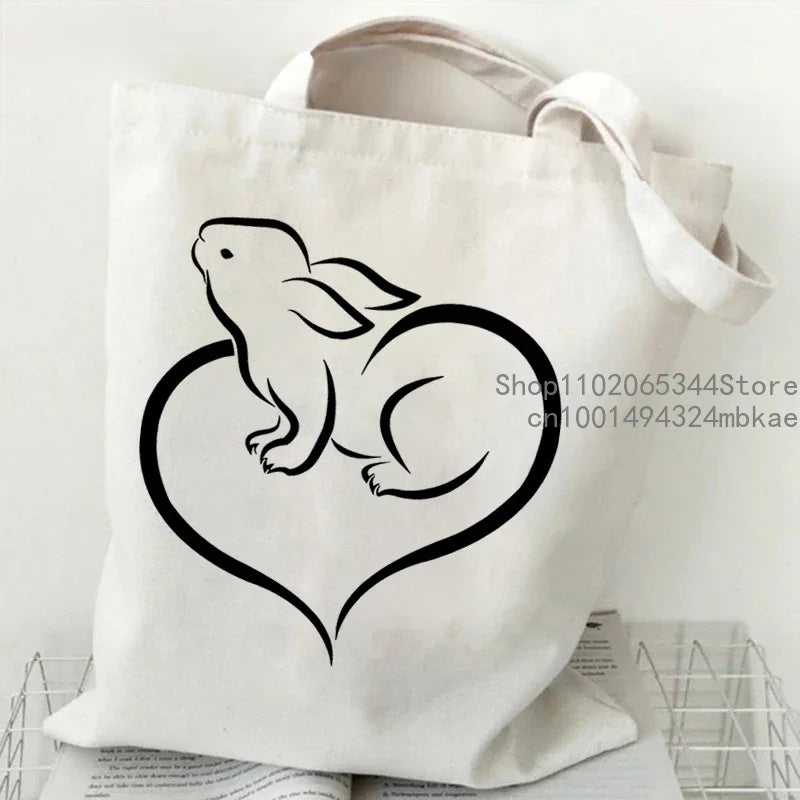 Cute Rabbit Pattern Canvas Tote Bag | Unisex Cartoon Bunny Portable Shopping Bag | Fashion Large Capacity Teen Daily Handbags Luxegan